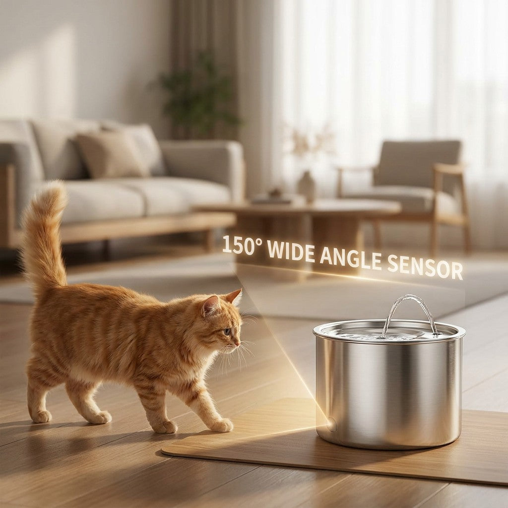 Wireless Smart Pet Water Fountain - 304 Stainless Steel, 2.2L Automatic Dog & Cat Water Dispenser with Motion Sensor, 4000mAh Long-Lasting Battery